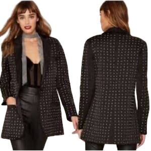 Nasty Gal Collection Black Rhinestone Satin Blazer MEDIUM Studded Cocktail RARE